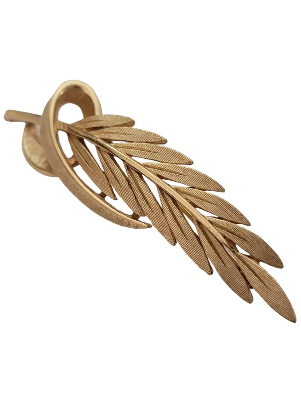 Trifari Crown Over T Gold Tone Laurel Leaf Ribbon Brooch Pin, Signed K898